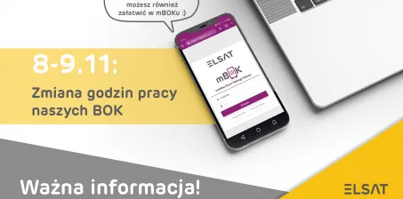 WAŻNA INFORMACJA! 8-9.11.2023 r. – Zmiana godzin pracy Biur Obsługi Klienta