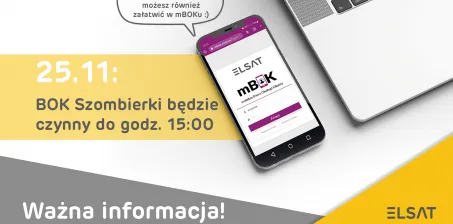 Ważna informacja! Skrócone godziny pracy BOK Szombierki w piątek 25 listopada