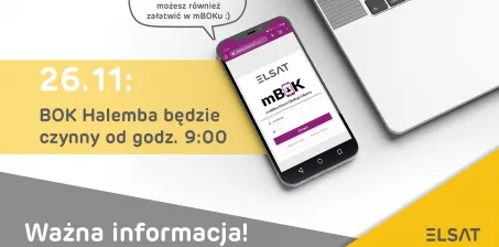 Ważna informacja! Zmiana godzin otwarcia BOK Halemba w sobotę 26 listopada