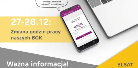 WAŻNA INFORMACJA! 27-28.12.2023 r. – Zmiana godzin pracy Biur Obsługi Klienta